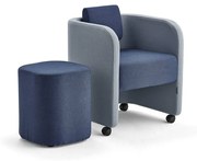 Nábytková zostava COMFY, kreslo + taburet, s kolieskami, vlna, modrá