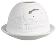 Biely porcelánový svietnik na čajovú sviečku s vianočnou dedinkou Paollo - Ø 12 * 8 cm