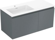 Mexen Rivel, kúpeľňová skrinka 100 cm s umývadlom Otis vľavo, 1S, 1D, drážkovaná, grafitová matná/biela matná, 91A23-10047-3-BBFF66-W18L01