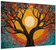 Sklenený obraz - Slnko v korune stromu života (70x50 cm)