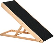 PawHut Pet Ramp s protišmykovým kobercom, nastaviteľný psiu schodík pre veľkých psov, borovicové drevo, polyester, čierna + prírodné drevo 90Š x 40H x