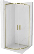 Mexen Rio, štvrťkruhový sprchovací kút s posuvnými dverami 80(dvere) x 80(dvere) x 190 cm, 6mm číre sklo, zlatý profil, 863-080-080-50-00