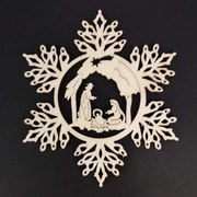 AMADEA Drevená ozdoba vločka s betlehemom 9 cm