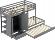 Detská poschodová posteľ 90*200 s výsuvným lôžkom Zásuvková skriňa Šedá