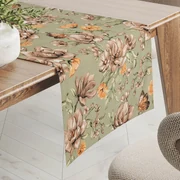 Biante Bavlnený behúň na stôl Sandra SA-472 Hnedé kvety magnólie na zelenom 20x120 cm