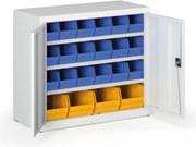 Skriňa s plastovými boxmi BASIC - 800 x 400 x 920 mm, 18x B, 4x C, sivá/sivé dvere