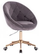 LuxuryForm DESIGN Kreslo VERA VELUR na zlatej podstave s kolieskami - tmavosivé