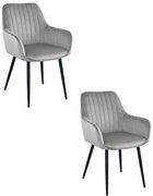 Set dvoch jedálenských stoličiek SOLDEN  zamatové strieborné / sivé (čierne nohy) (2ks)