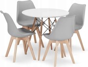Jedálenská zostava TODI 80cm okrúhly stolový set biely a 4 stoličky MARK sivé + ZADARMO  2 stoličky MARK sivé