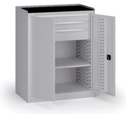 Dielenská skriňa nízka na náradie KOVOS, 1 police, 3 zásuvky, 950 x 600 x 1180 mm, sivá