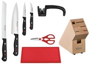 Wüsthof - 8-dielna sada kuchynských nožov v bloku GOURMET s brúskou a krájacou doskou