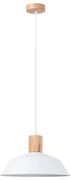 Závesné svietidlo Fano, 1x biele kovové tienidlo, drevo