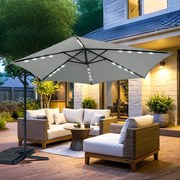 Veľký polohovateľný slnečník AVENBERG SUNNY LED 300, priemer 3M, sivá