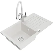 Mexen Pablo, granitový drez 752x436x161 mm, 1-komorový a drezová batéria Duo, biela, 6510-20-671701-02