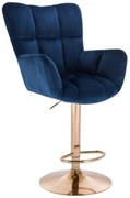 LuxuryForm DESIGN Barové kreslo AURORA VELUR na zlatom tanieri - modré