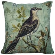 Modrý zamatový vankúš očarujúci Drozd spevavý - 45*45*17cm