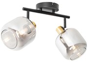 Stropné bodové svetlo čierne so zlatom s dymovým sklom 2-svetlo - Zuzanna