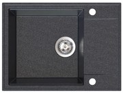 Sink Quality Sink55, kuchynský granitový drez 620x460x215 mm + chrómový sifón, čierna škvrnitá, SKQ-SINK.B.1KKO.X