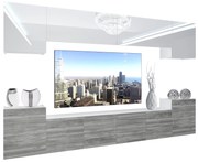 Obývacia stena Belini Premium Full Version biely lesk / šedý antracit Glamour Wood + LED osvetlenie Nexum 58