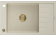 Mexen Elias, granitový drez granitový 795x480x200 mm, 1-komorový, béžová so zlatým sifónom, 6511791005-69-G