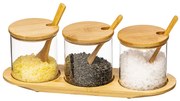 4home Sada sklenených dóz s podnosom a lyžičkami Bamboo, 310 ml