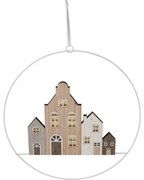 Závesná vianočná dekorácia Winter Houses II, 30 cm, svietiaca, na batérie