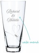 Sklenená váza k výročiu Diamante Romance s menami