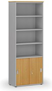 Kombinovaná kancelárska skriňa PRIMO GRAY, zasúvacie dvere na 2 poschodia, 800 x 420 x 2128 mm, sivá/buk