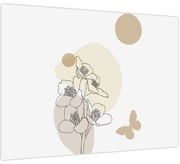 Obraz - Béžové kvety s motýľom N⁰4 (70x50 cm)