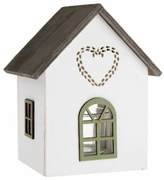 Drevený svietnik so skleneným domčekom so srdcom,15 cm, zelený