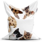 Sedací vak Classic šteniatka a mačiatka - detský, béžová / biela