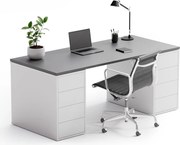 Kancelársky písací stôl s úložným priestorom BLOCK B03, 180x80 cm, biela/grafit