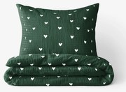 Goldea vianočné krepové posteľné obliečky - srdiečka na tmavo zelenom 140 x 200 a 70 x 90 cm