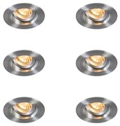 Sada 6 zapustených bodových svetiel okrúhlych hliníkových nastaviteľných - Chuck