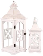 Autronic - Lucerna dřevěná - čtyřboká, bílá, cena za sadu 2 ks - LD-0322