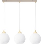 Závesné svietidlo Eliza, 3x biele sklenené tienidlo, g/be