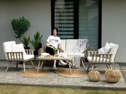 Hliníkový set: Pohovka na terasu + stolík + 2 kreslá - oblé s béžovými vankúšmi