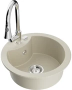 Mexen Diego, 1-komorový granitový drez 488x488x167 mm a drezová batéria Elia, béžová, 6512-69-670101-00