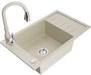 Mexen Elias, 1-komorový granitový drez 795x480x200 mm a drezová batéria Savita, béžová, 6511-69-672601-69