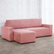 Super strečové poťahy NIAGARA koralová sedačka s otomanom vľavo (š. 200 - 300 cm)