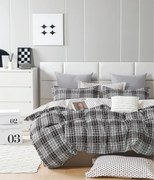 3 dielne Flanelové obliečky polycotton Karo sivé 200x140cm+90x70cm TiaHome