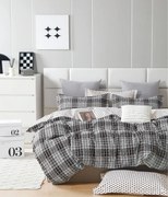 3 dielne Flanelové obliečky polycotton Karo sivé 200x140cm+90x70cm