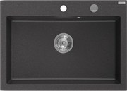 Mexen Elix granitový kuchynský drez 1-komorový 700 x 500 mm, čierny s bielymi škvrnami, chrómový sifón - 6526701005-76