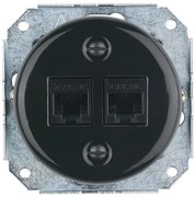 Bohemia-Design - Porcelánová retro ethernetová zásuvka bez rámčeka 2x CAT.5E čierna