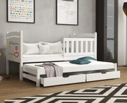 Detská posteľ z masívu borovice SABINA s prístelkou a šuplíky - 200x90 cm - BIELA