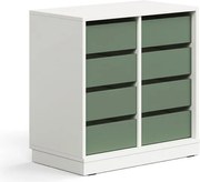 Úložná skrinka CASPER, 8 zásuviek, so soklom, biela/tmavozelená