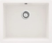 Deante Corda Flush, granitový drez na dosku 550x460x204 mm, 3,5" + priestorovo úsporný sifón, 1-komorový, biela, ZQA_A10F