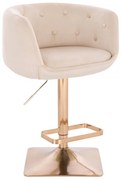LuxuryForm DESIGN Barová stolička MONTANA VELUR na zlatej hranatej podstave - krémová