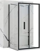 Rea Fold, 3-stenová sprchová kabína so skladacími dverami 80 (dvere) x 80 (stena) x 195 cm, čierny profil, KPL-09910