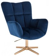 LuxuryForm DESIGN Otočné kreslo AURORA VELUR na zlatom kríži - modré